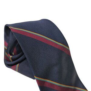 Chaps Ralph Lauren Silk Tie Navy Wine Angular Stripe Ribbing Hand Sewn 3.5"x 58"